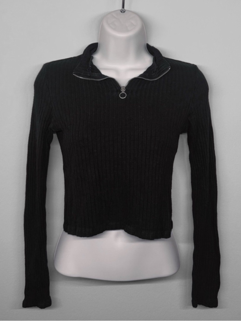 Black Ribbed Long Sleeve Top